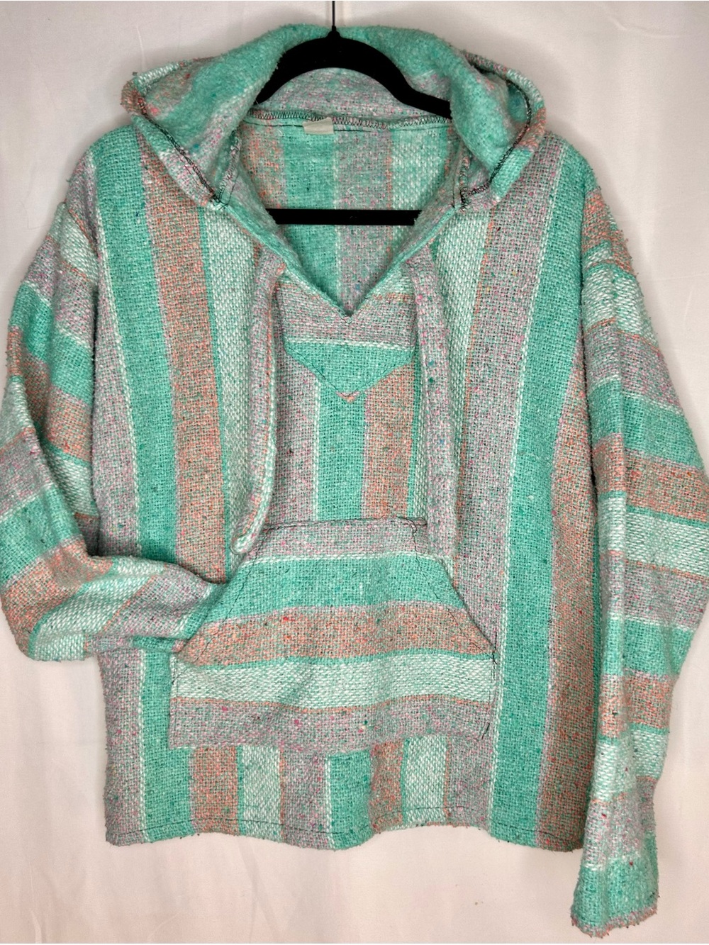 Vintage Molina Striped Baja Hoodie | Mint, Peach & Gray | Size 34-36